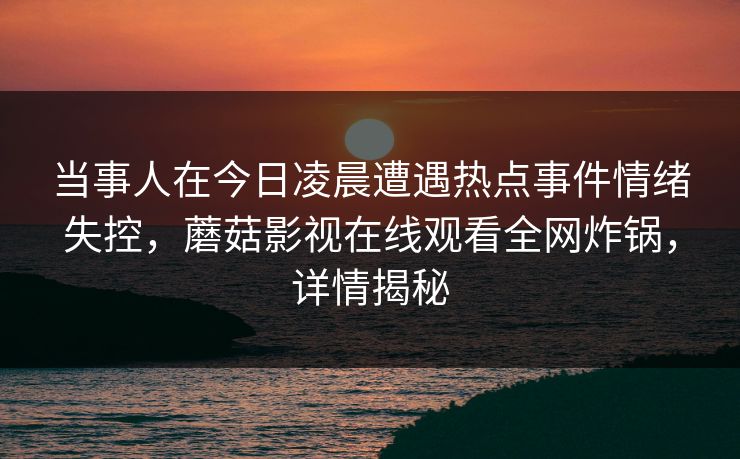当事人在今日凌晨遭遇热点事件情绪失控，蘑菇影视在线观看全网炸锅，详情揭秘